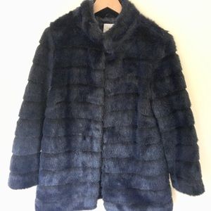 Laundry By Shelli Segal Navy Faux Fur Coat